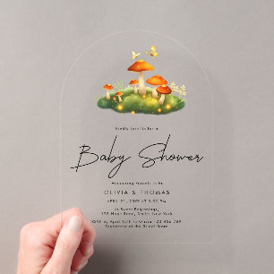 Invitations En Acrylique Fête de bébé champignon bois moderne tendance Écri