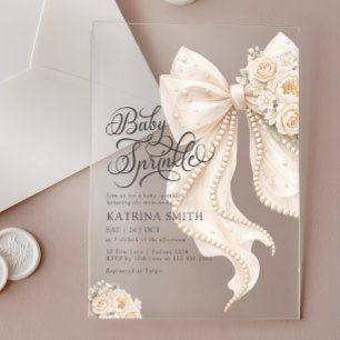 Invitations En Acrylique Fête de Bébé Fille Fleurs et Ruban Élégant