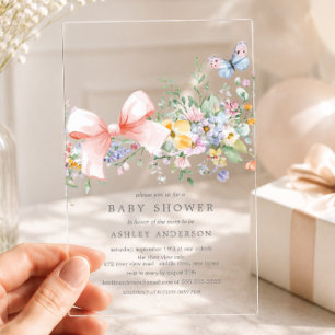 Invitations En Acrylique Fête de Bébé Fleurs Délicates
