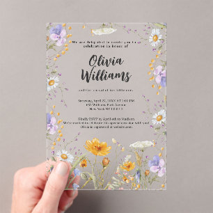 Invitations En Acrylique Fête de bébé fleurs sauvages printanières à la men