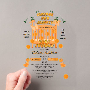 Invitations En Acrylique Fête de Bébé Luxe Citrus Moderne Orange Êtes-Vous 
