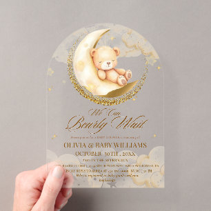 Invitations En Acrylique Fête de bébé ours en peluche On attend bébé Garçon
