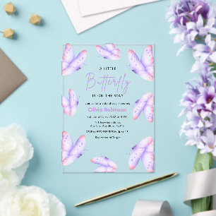Invitations En Acrylique Fête de bébé papillon rose violet Un petit papillo