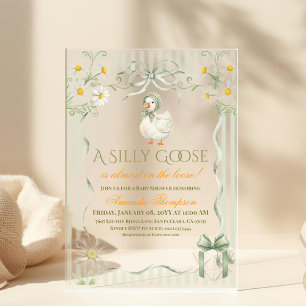 Invitations En Acrylique Fête de bébé Sage Vert Genre Neutre Silly Goose