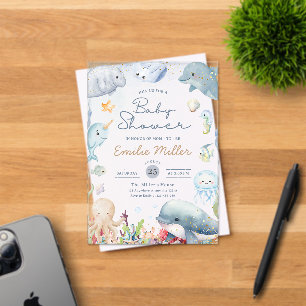 Invitations En Acrylique Fête de bébé sous la mer Animaux marins Neutre