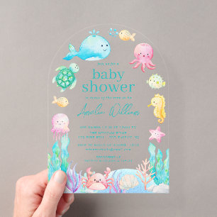 Invitations En Acrylique Fête de Bébé Sous L'Océan