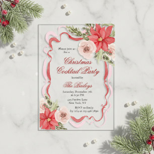 Invitations En Acrylique Fête de cocktail de Noël florale Coquette élégante