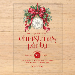 Invitations En Acrylique Fête de décoration de boule et de houx de Noël