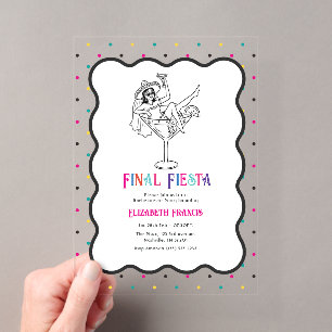 Invitations En Acrylique Fête de Fiançailles Colorée Confetti Fiesta
