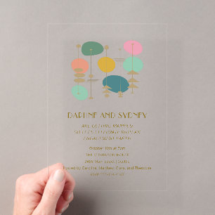 Invitations En Acrylique Fête de fiançailles rétro de l'ère atomique milieu