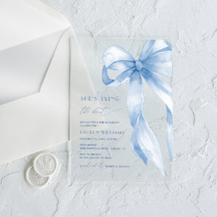 Invitations En Acrylique Fête de Fiançailles Ruban Bleu Poussiéreux Elle At