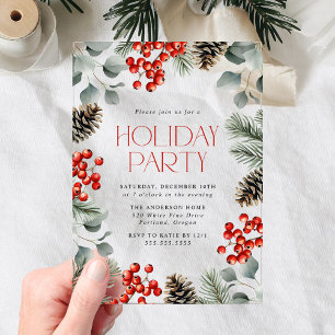 Invitations En Acrylique Fête de fin d'année aux Baies de Houx Élégantes et