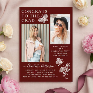 Invitations En Acrylique Fête de fin d'études photo Papillon de Bourgogne