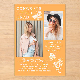 Invitations En Acrylique Fête de graduation photo papillon Mango moderne