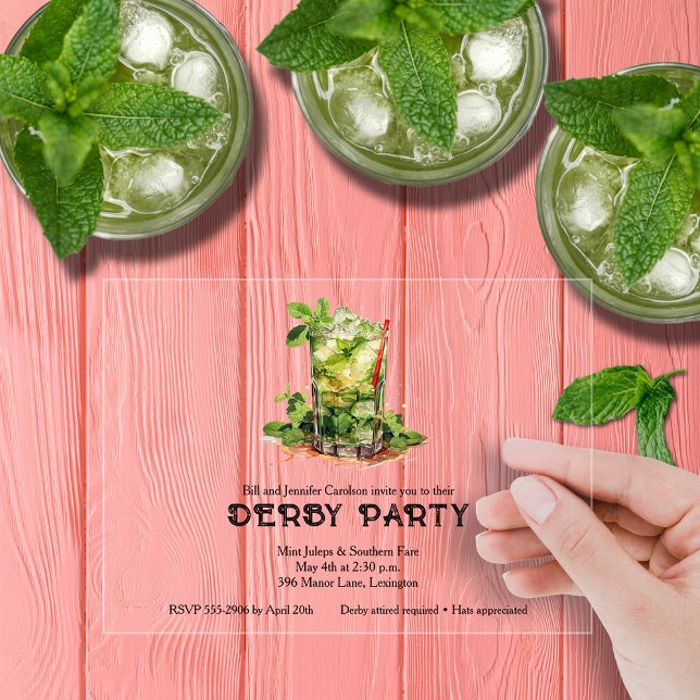 Invitations En Acrylique Fête de la Coupe Mint Julep  (Mint Julep Derby Clear Acrylic Party Invitations)