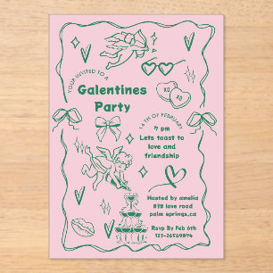 Invitations En Acrylique Fête de la Galentine, Fête de la Galentine dessiné