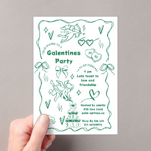 Invitations En Acrylique Fête de la Galentine, Galentine des filles dessiné