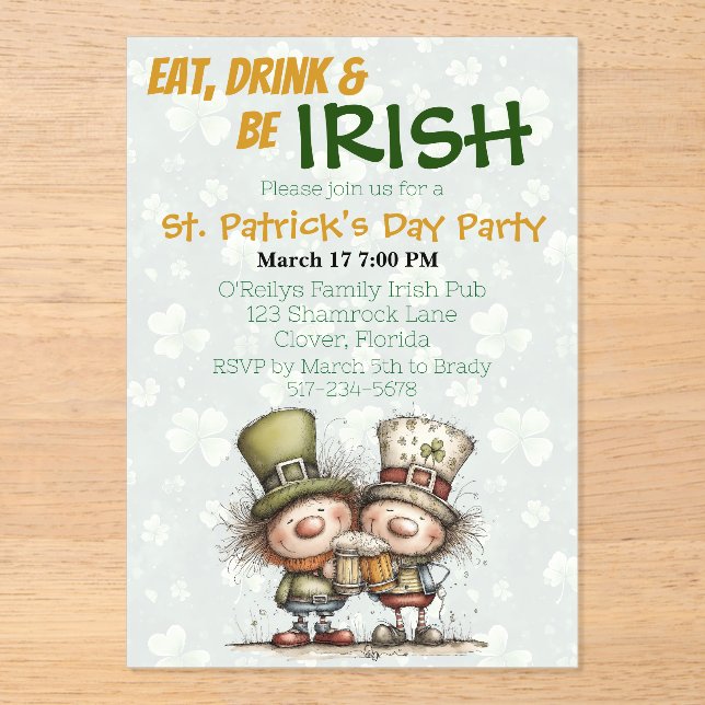 Invitations En Acrylique Fête de la Saint-Patrick inspirée de l'Irlande (Recto)