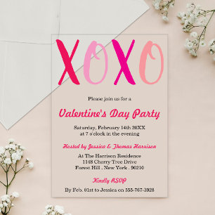 Invitations En Acrylique Fête de la Saint-Valentin Câlins et Bisous (XOXO)