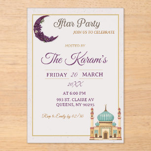 Invitations En Acrylique Fête de l'Iftar de la mosquée minimaliste Boho Ram