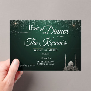Invitations En Acrylique Fête de l'Iftar du Ramadan à la Mosquée Verte Élég
