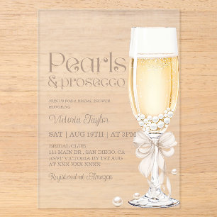 Invitations En Acrylique Fête de mariage au Prosecco et perles
