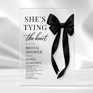 Invitations En Acrylique Fête de mariage avec un nœud noir Elle fait son nœ