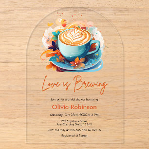 Invitations En Acrylique Fête de mariage Blue Floral Love is Brewing Coffee