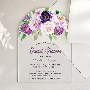 Invitations En Acrylique Fête de mariage champêtre aux fleurs violettes