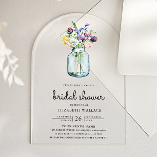 Invitations En Acrylique Fête de mariage dans un pot Mason avec des fleurs 