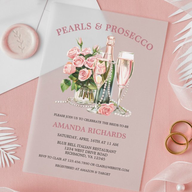 Invitations En Acrylique Fête de mariage élégante avec des roses, des perle (Créateur téléchargé)