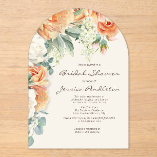 Invitations En Acrylique Fête de mariage floral à la crème de pêche Eucalyp