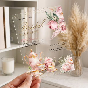 Invitations En Acrylique Fête de Mariage Florale Rose Pâle de Pampas Tasse