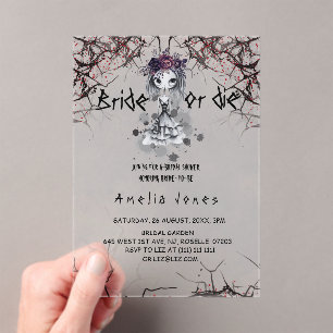 Invitations En Acrylique Fête de mariage gothique floral