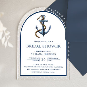 Invitations En Acrylique Fête de mariage Nautique Bleu Marine Ancre Arche
