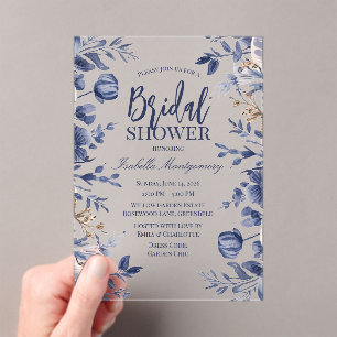 Invitations En Acrylique Fête de mariage ornée de fleurs bleues