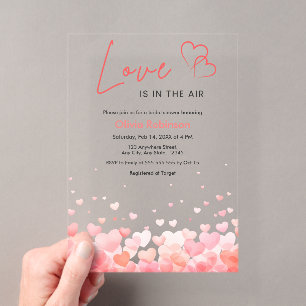 Invitations En Acrylique Fête de mariage Pink & Red L'amour est dans l'air 