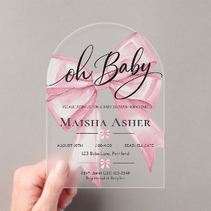 Invitations En Acrylique Fête de naissance Bébé Coquette Ruban Rose