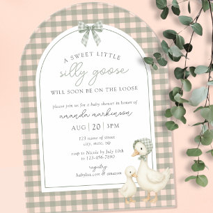 Invitations En Acrylique Fête de Naissance Bébé Silly Goose Vert Sauge