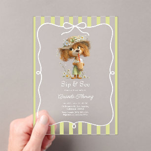 Invitations En Acrylique Fête de naissance cottagecore « Sip & See » avec c
