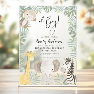 Invitations En Acrylique Fête de naissance de garçon avec thème Safari