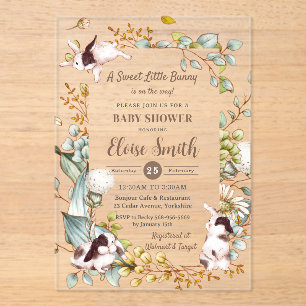 Invitations En Acrylique Fête de naissance de lapins mignons botaniques vin