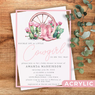 Invitations En Acrylique Fête de Naissance de Petite Cowgirl Rose Fleur de 