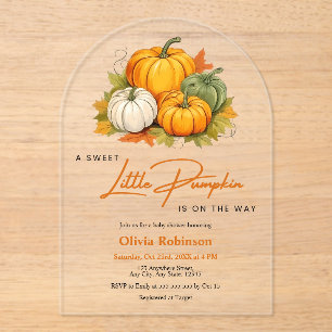 Invitations En Acrylique Fête de naissance d'un petit citrouille automne Or