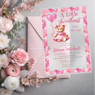 Invitations En Acrylique Fête de naissance d'une petite fille Ourson