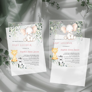 Invitations En Acrylique Fête de naissance fille éléphant bébé mignon amis