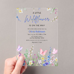Invitations En Acrylique Fête de naissance Floral A Little Wildflower