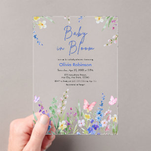 Invitations En Acrylique Fête de naissance Floral Spring Baby in Bloom