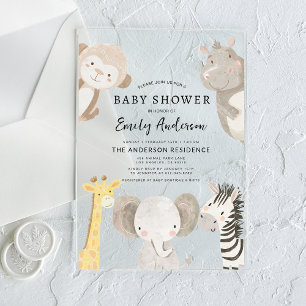 Invitations En Acrylique Fête de naissance Garçon Safari Animaux