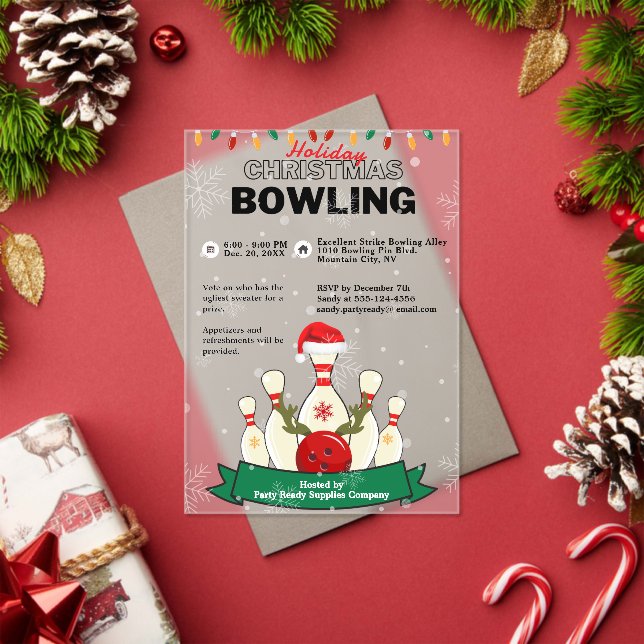 Invitations En Acrylique Fête de Noël Bowling de neige (Insitu (vacances))